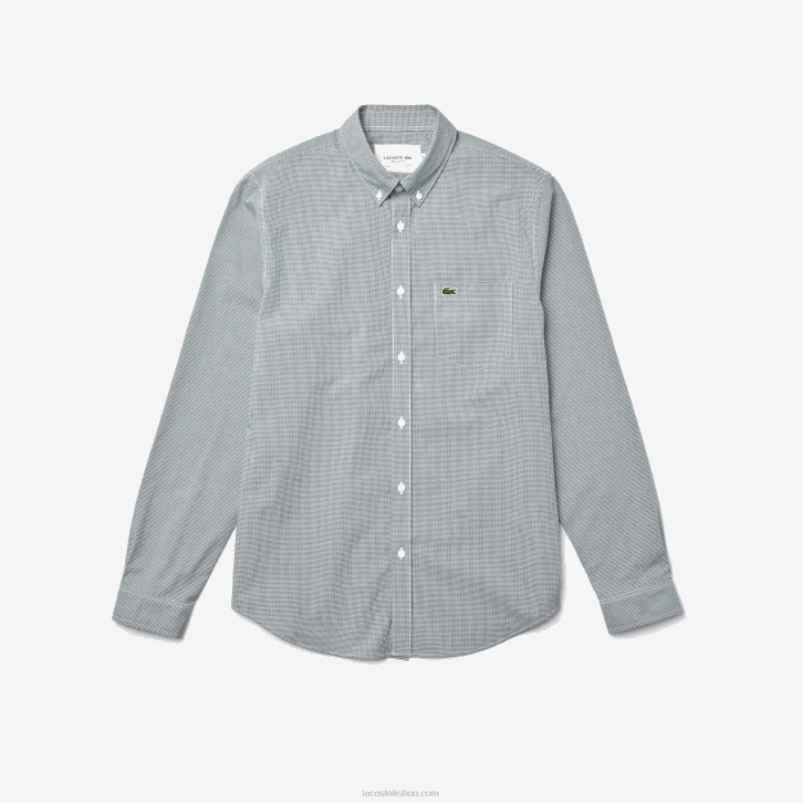 homens Lacoste branco verde 737 camisa de popeline de algodão de ajuste regular 08D01486