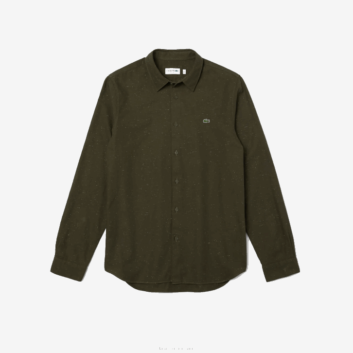 homens Lacoste cáqui verde branco n8e camisa de algodão flamejado slim fit 08D01645