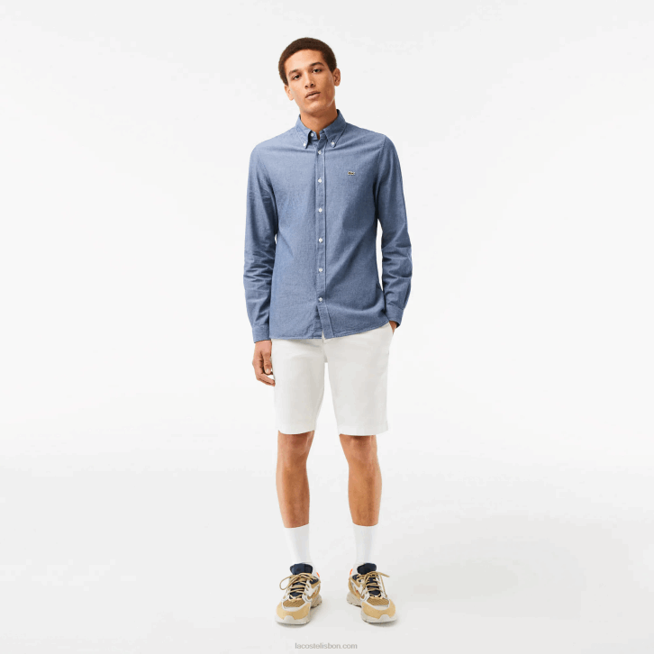 homens Lacoste cdz azul camisa de cambraia de algodão slim fit 08D01573