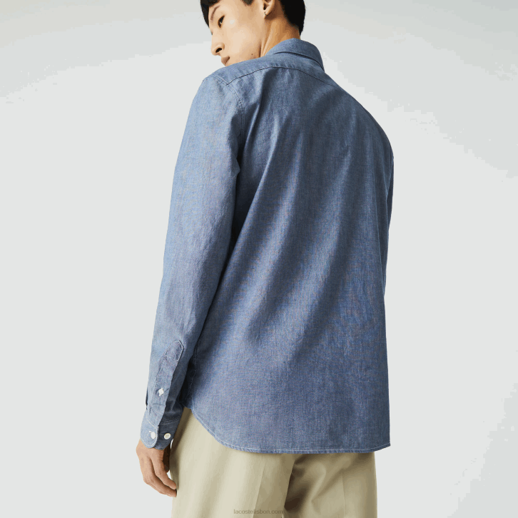 homens Lacoste cdz azul camisa de cambraia de algodão slim fit 08D01573