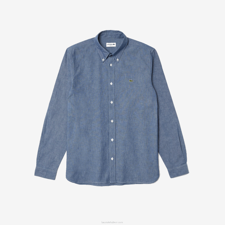 homens Lacoste cdz azul camisa de cambraia de algodão slim fit 08D01573