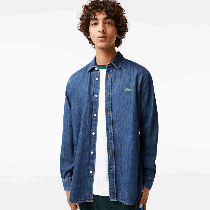 homens Lacoste cdz azul camisa jeans de algodão orgânico fit regular 08D01502