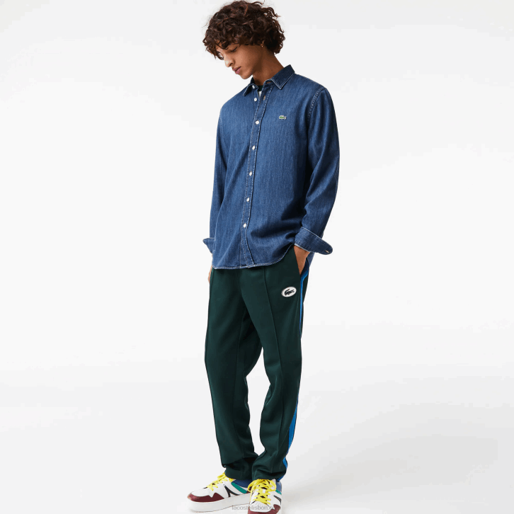 homens Lacoste cdz azul camisa jeans de algodão orgânico fit regular 08D01502
