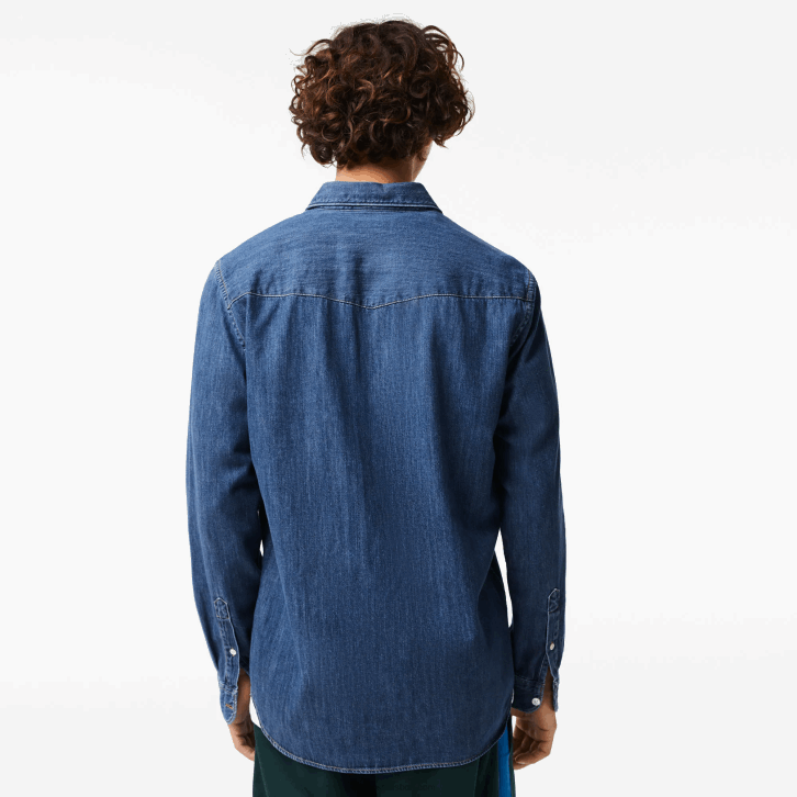 homens Lacoste cdz azul camisa jeans de algodão orgânico fit regular 08D01502