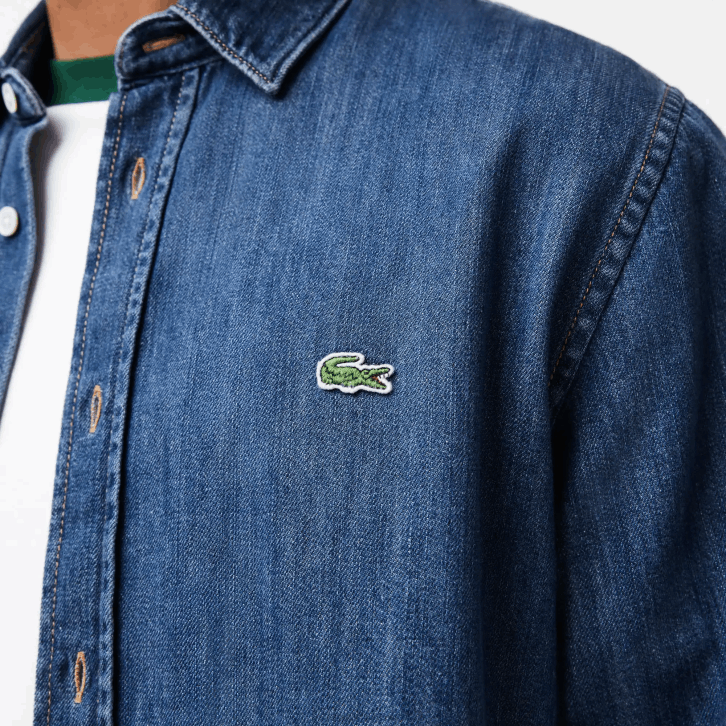 homens Lacoste cdz azul camisa jeans de algodão orgânico fit regular 08D01502
