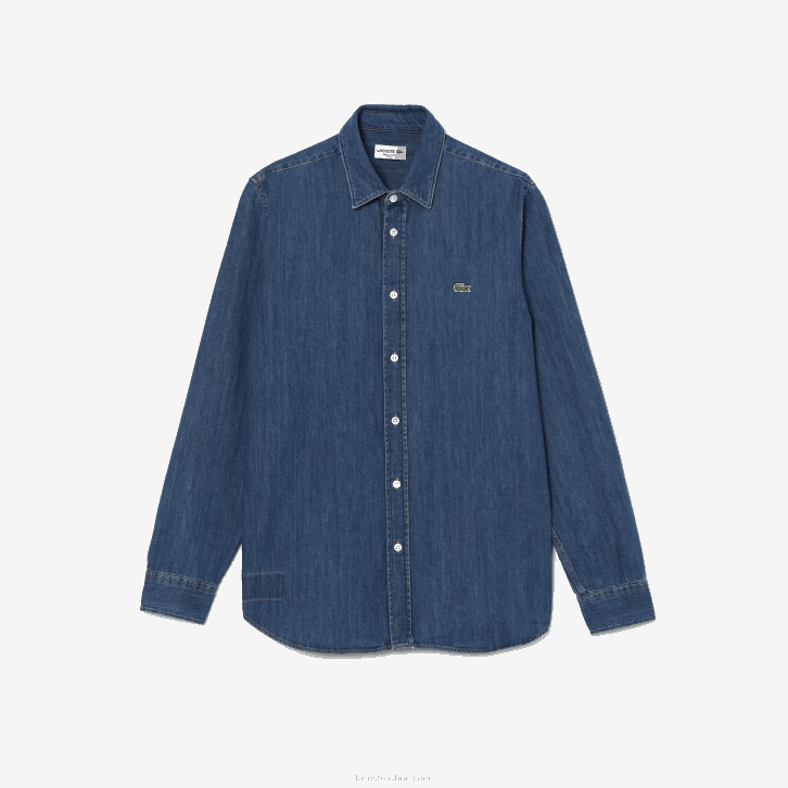 homens Lacoste cdz azul camisa jeans de algodão orgânico fit regular 08D01502