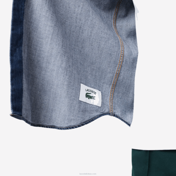 homens Lacoste cdz azul camisa jeans de algodão orgânico fit regular 08D01502