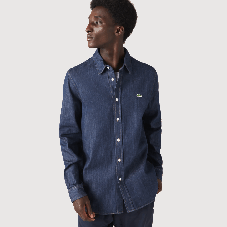 homens Lacoste cinza qjh camisa jeans de algodão orgânico fit regular 08D01503