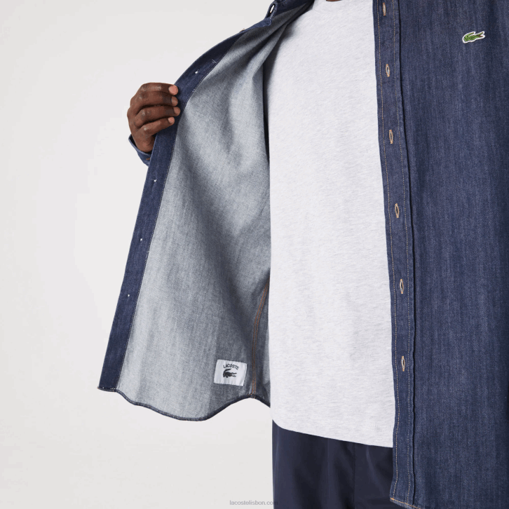 homens Lacoste cinza qjh camisa jeans de algodão orgânico fit regular 08D01503