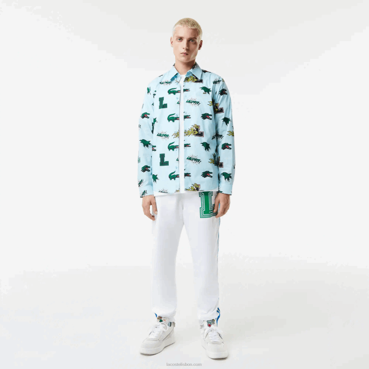 homens Lacoste eep branco azul camisa regular fit com estampa de crocodilo 08D01574