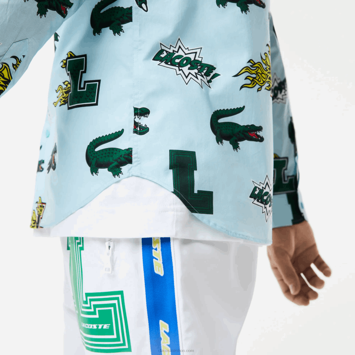 homens Lacoste eep branco azul camisa regular fit com estampa de crocodilo 08D01574