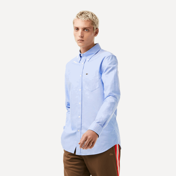 homens Lacoste hbp azul camisa de algodão oxford de ajuste regular 08D01466