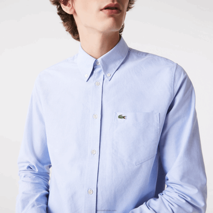 homens Lacoste hbp azul camisa de algodão oxford de ajuste regular 08D01466