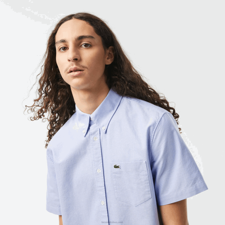 homens Lacoste hbp azul camisa de algodão oxford de ajuste regular 08D01527