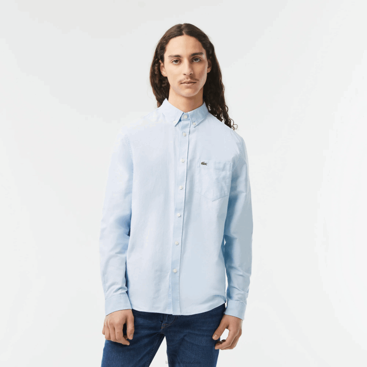 homens Lacoste hbp azul camisa de algodão oxford de colarinho abotoado 08D0505