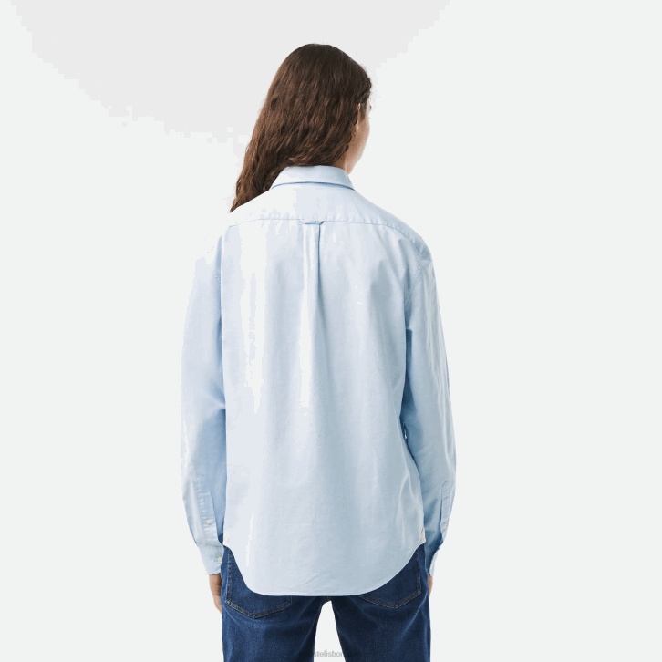 homens Lacoste hbp azul camisa de algodão oxford de colarinho abotoado 08D0505