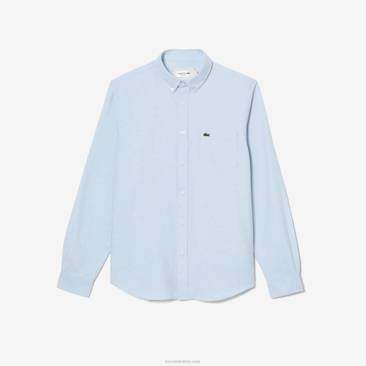 homens Lacoste hbp azul camisa de algodão oxford de colarinho abotoado 08D0505