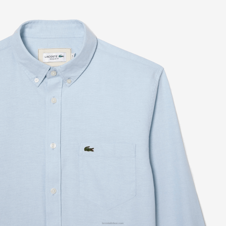 homens Lacoste hbp azul camisa de algodão oxford de colarinho abotoado 08D0505