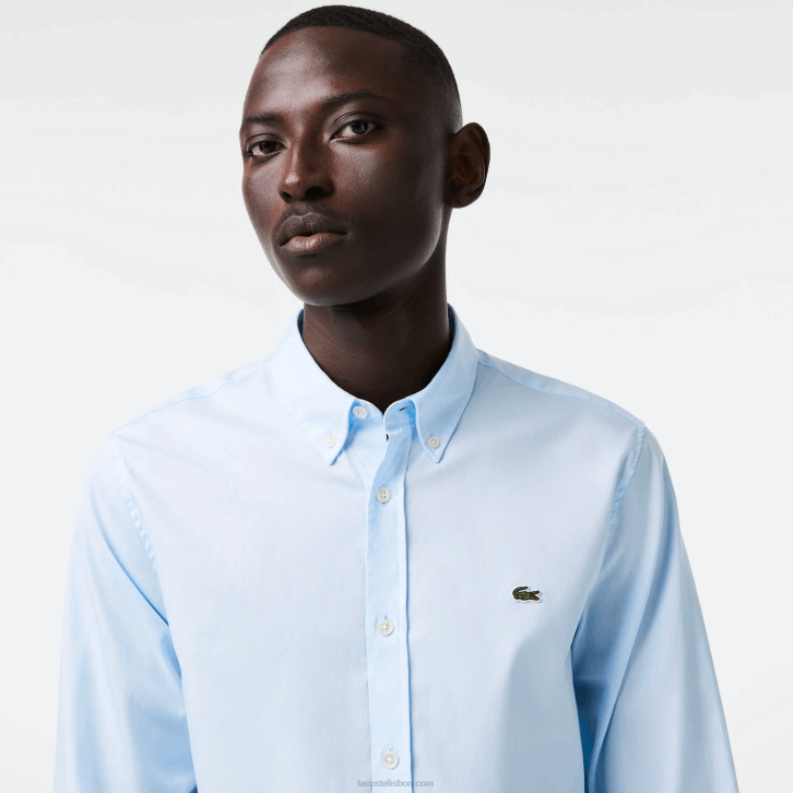 homens Lacoste hbp azul camisa de algodão premium de ajuste regular 08D01493