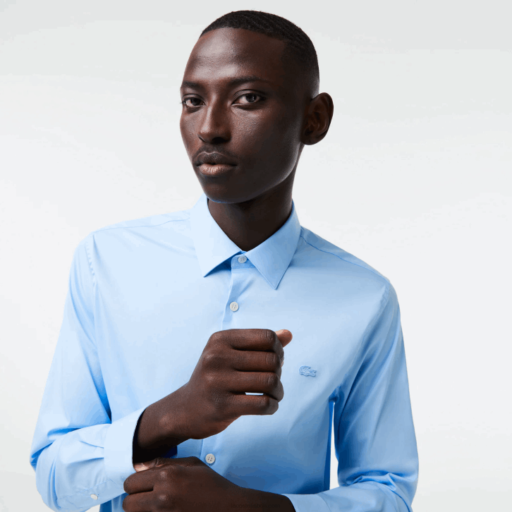 homens Lacoste hbp azul camisa de popelina de algodão de gola francesa slim fit 08D01439