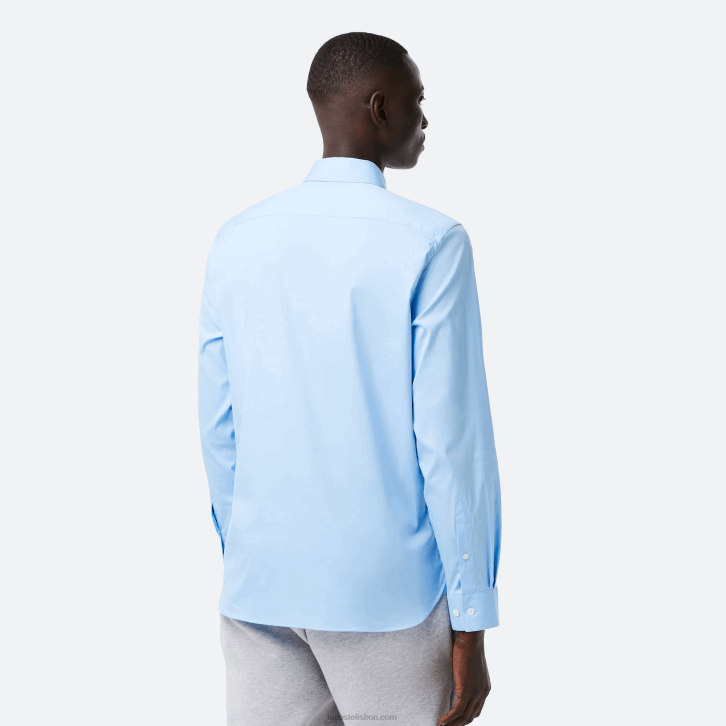 homens Lacoste hbp azul camisa de popelina de algodão de gola francesa slim fit 08D01439
