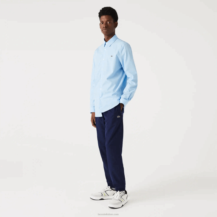 homens Lacoste hbp azul camisa de popeline de algodão stretch slim fit 08D01489