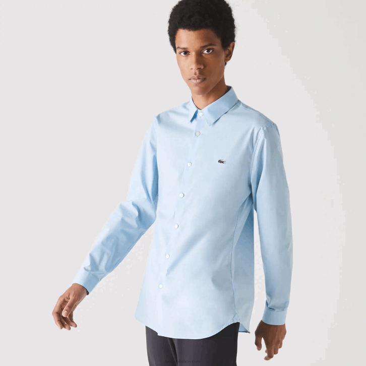 homens Lacoste hbp azul camisa de popeline de algodão stretch slim fit 08D01489