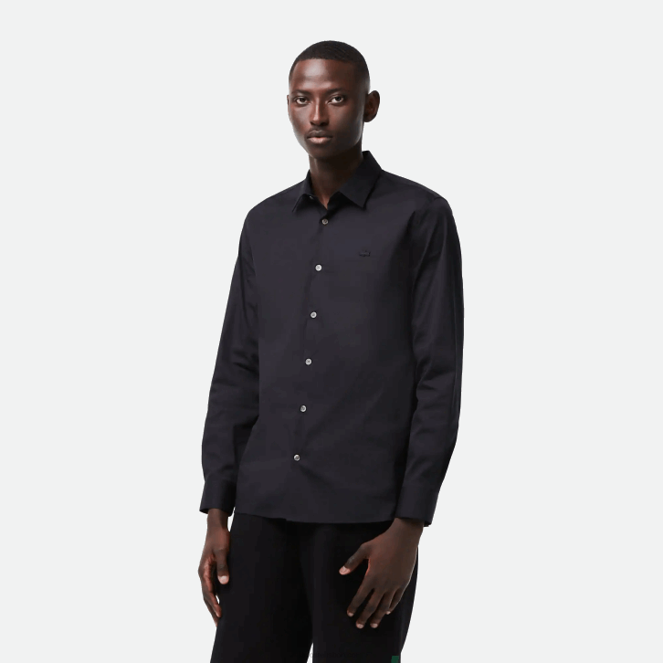homens Lacoste preto 031 camisa de popelina de algodão de gola francesa slim fit 08D01437