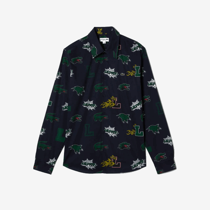 homens Lacoste qrn branco azul marinho camisa regular fit com estampa de crocodilo 08D01575
