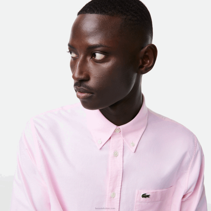 homens Lacoste rosa claro camisa de algodão oxford de ajuste regular 08D01468