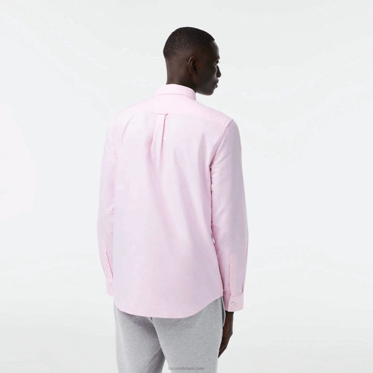 homens Lacoste rosa claro camisa de algodão oxford de ajuste regular 08D01468