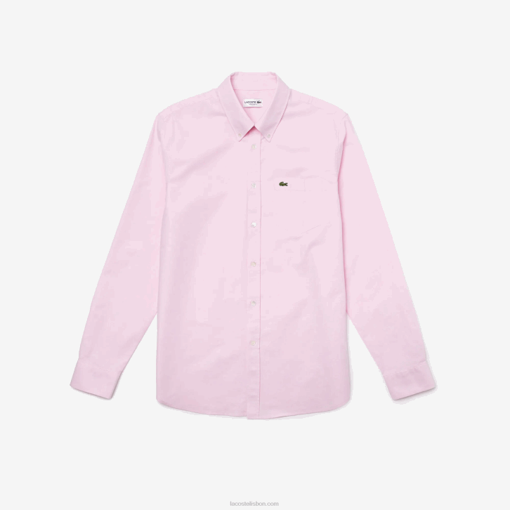 homens Lacoste rosa claro camisa de algodão oxford de ajuste regular 08D01468