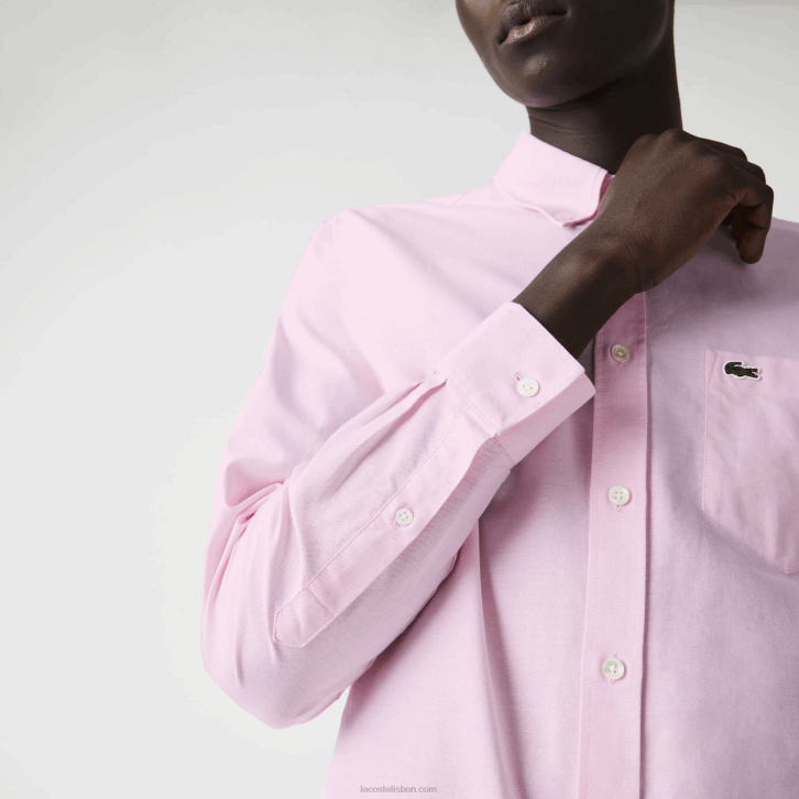 homens Lacoste rosa claro camisa de algodão oxford de ajuste regular 08D01468