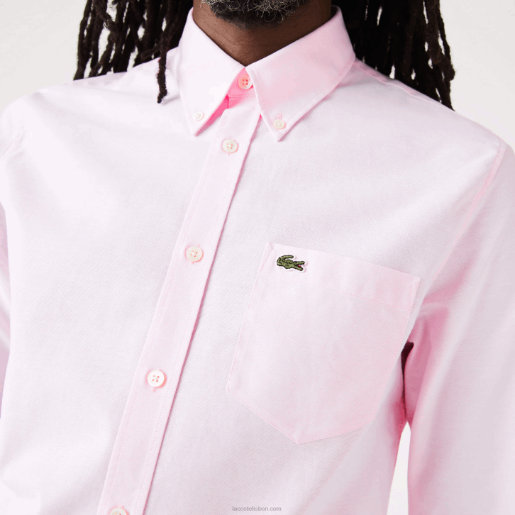 homens Lacoste rosa claro camisa de algodão oxford de ajuste regular 08D01468