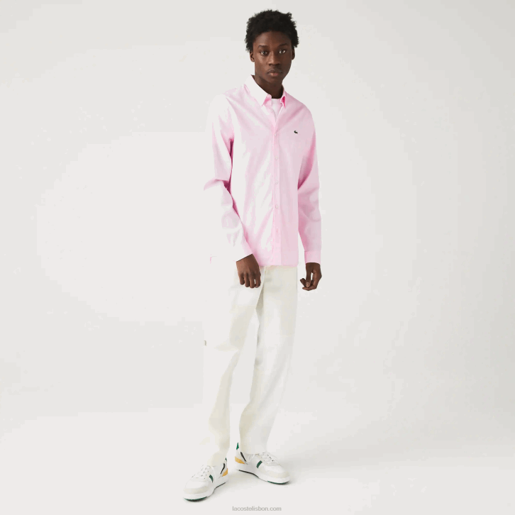 homens Lacoste rosa claro camisa de algodão premium slim fit 08D01649