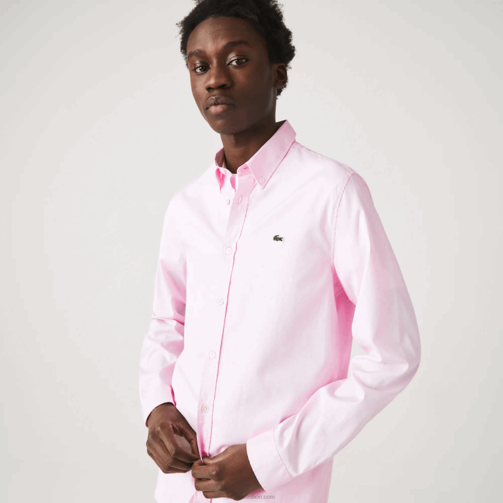 homens Lacoste rosa claro camisa de algodão premium slim fit 08D01649