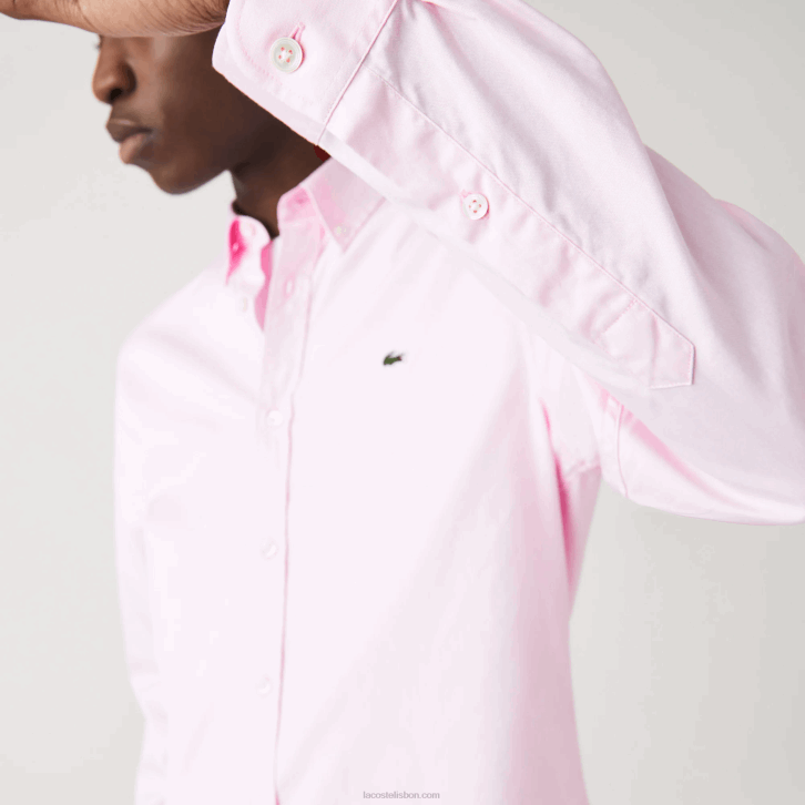 homens Lacoste rosa claro camisa de algodão premium slim fit 08D01649