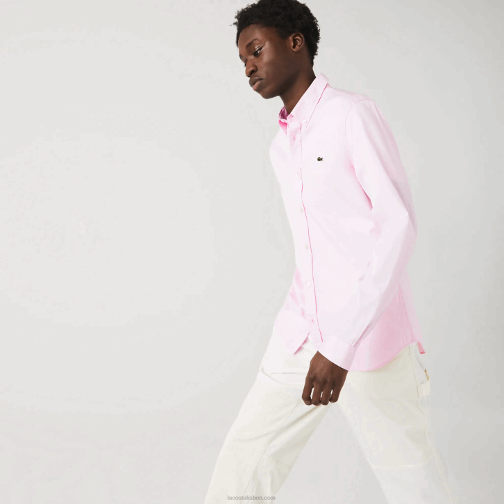 homens Lacoste rosa claro camisa de algodão premium slim fit 08D01649