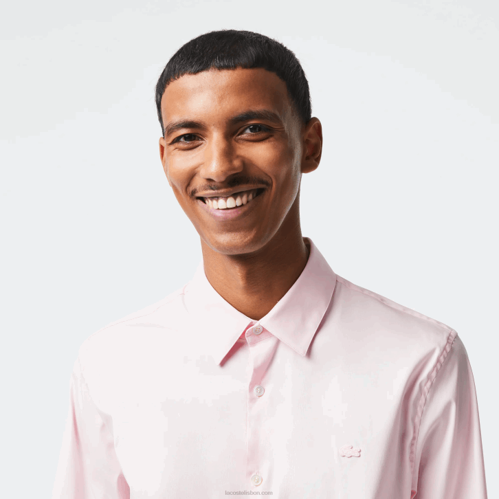 homens Lacoste rosa claro camisa de popelina de algodão de gola francesa slim fit 08D01440
