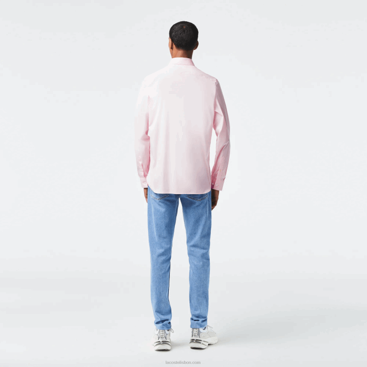 homens Lacoste rosa claro camisa de popelina de algodão de gola francesa slim fit 08D01440