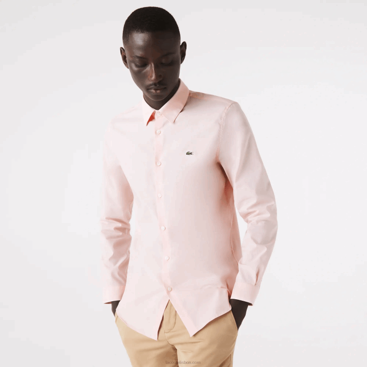 homens Lacoste rosa claro camisa de popeline de algodão stretch slim fit 08D01490
