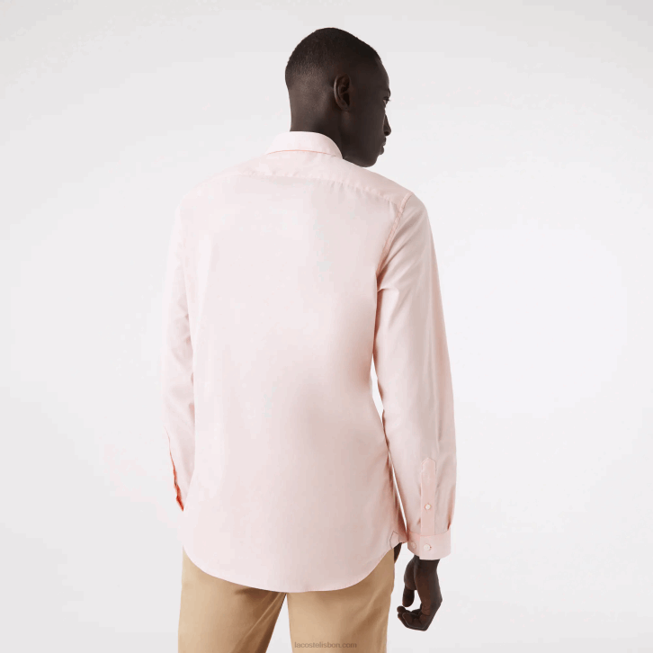 homens Lacoste rosa claro camisa de popeline de algodão stretch slim fit 08D01490