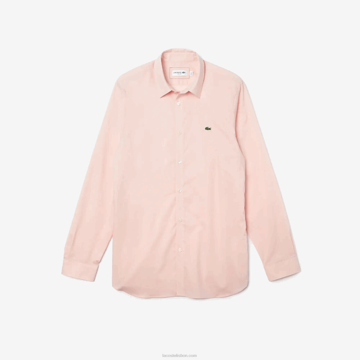homens Lacoste rosa claro camisa de popeline de algodão stretch slim fit 08D01490