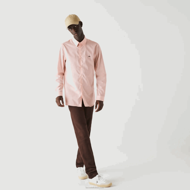 homens Lacoste rosa claro camisa de popeline de algodão stretch slim fit 08D01490
