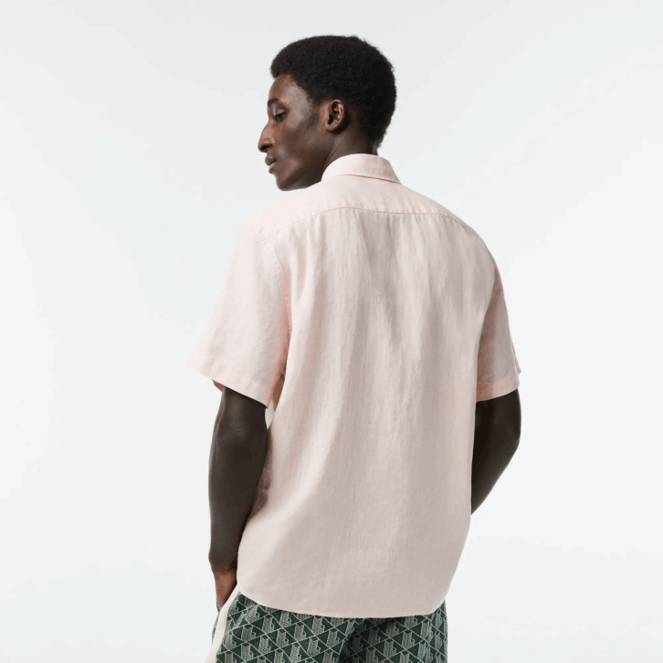 homens Lacoste rosa claro t03 camisa de linho manga curta 08D0489
