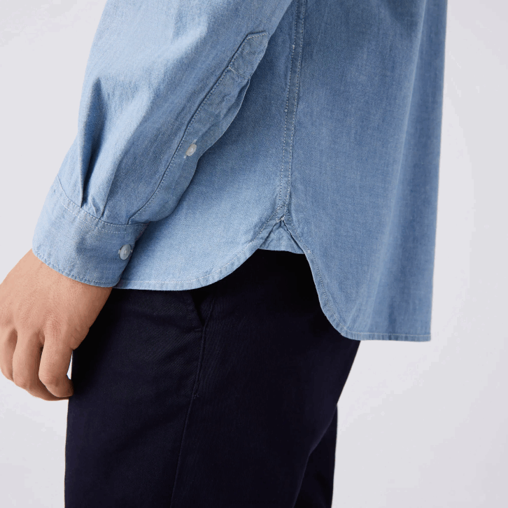 homens Lacoste uex azul camisa de cambraia de algodão slim fit 08D01572