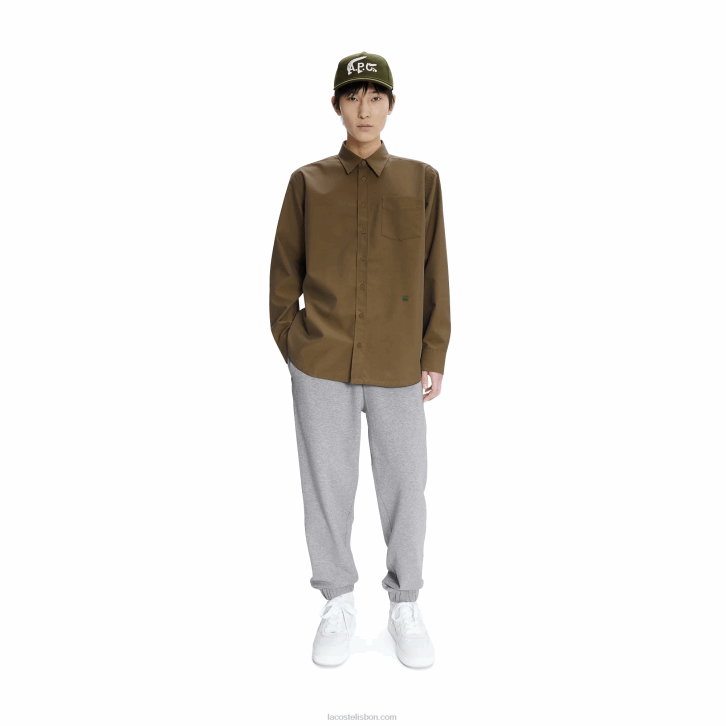 homensverde caqui wtw lacoste x a.p.c. camisa de gabardine de algodão 08D01630