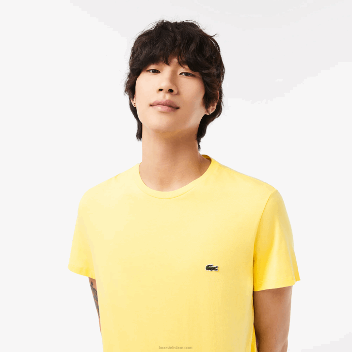 homens Lacoste amarelo 107 camiseta de jérsei de algodão pima decote careca 08D055