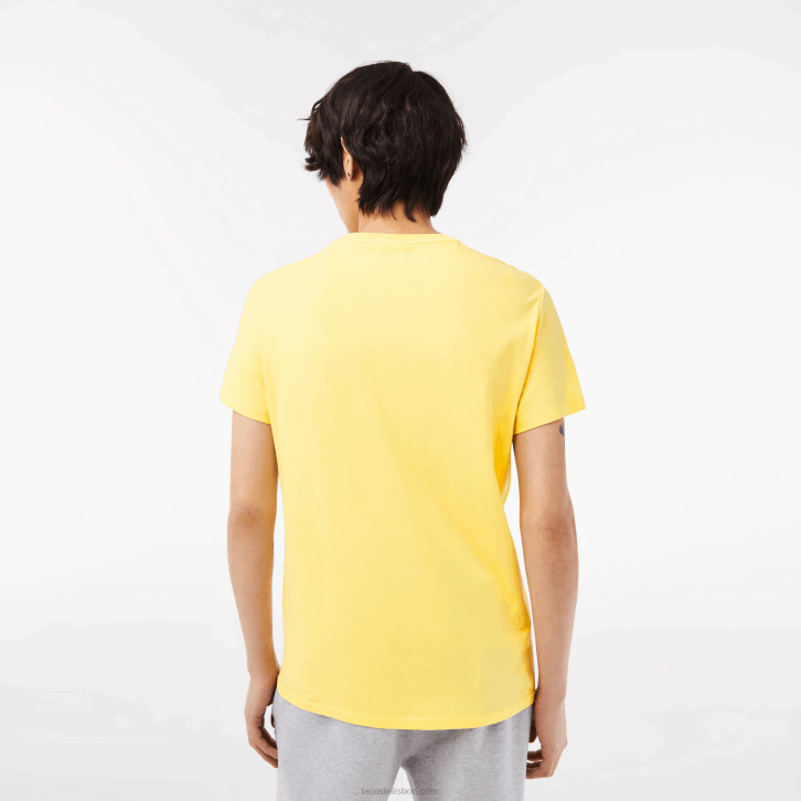 homens Lacoste amarelo 107 camiseta de jérsei de algodão pima decote careca 08D055