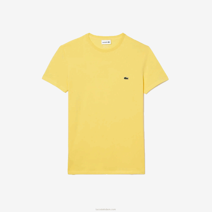 homens Lacoste amarelo 107 camiseta de jérsei de algodão pima decote careca 08D055